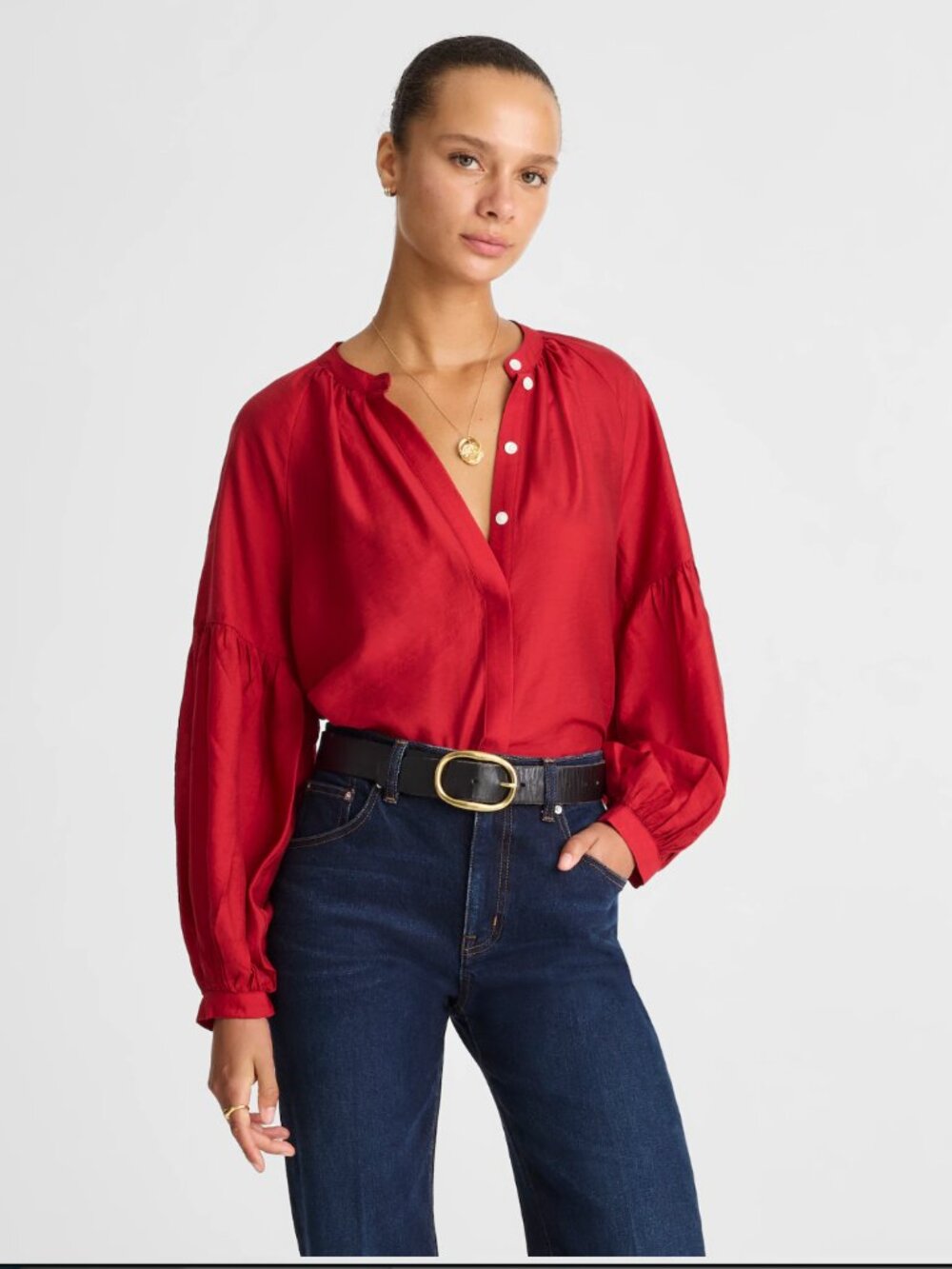 NWT - Madewell Shirred Balloon-Sleeve Top